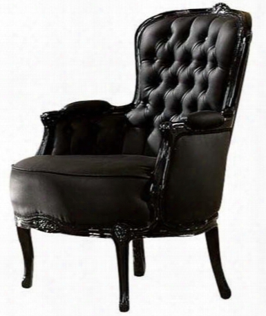 Cain Collection 59148 24" Accent Chair With Cabriole Legs Button Tufted Back Padded Weapons And Pu Leather Upholsttery In Black