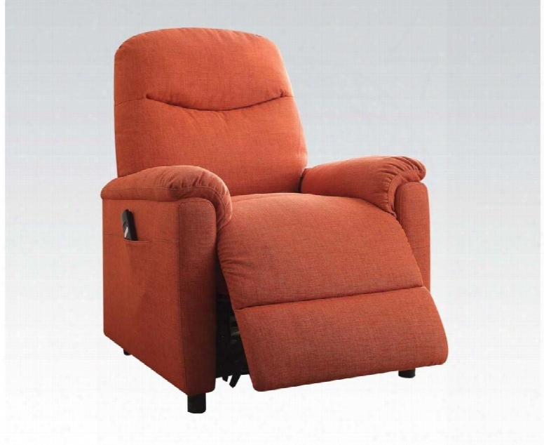 Catina Collection 59346 19" Recliner With Power Lift Functions Power Wired Controller Pillow Top Arms And Jute Fabric Upholstery In Orange
