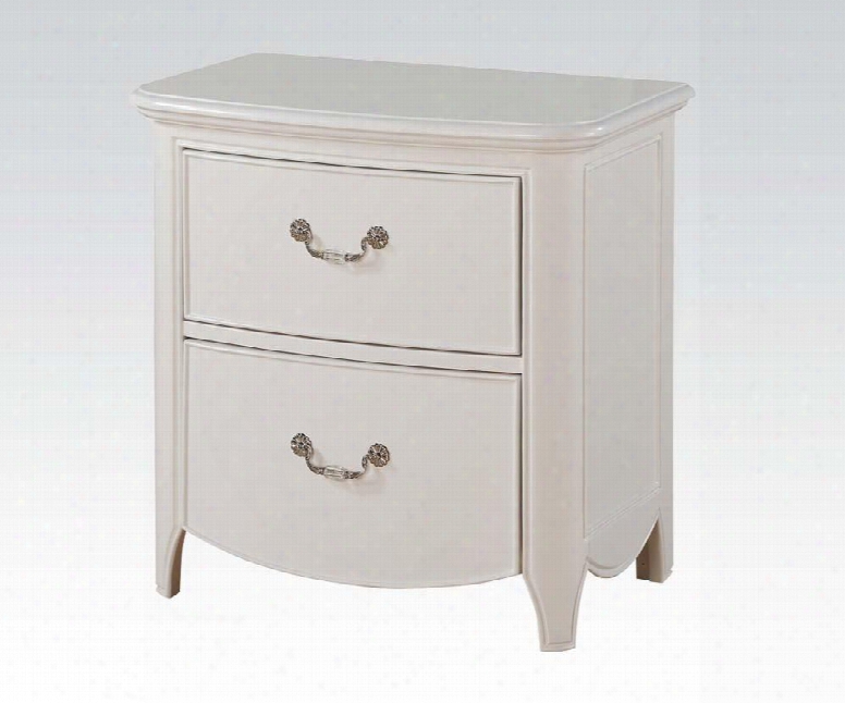 Cecilie Collection 30323 26" Nightstand With 2 Drawers Silver Metal Handlles Center Metal Drawer Glide And Rubberwood Construction In White