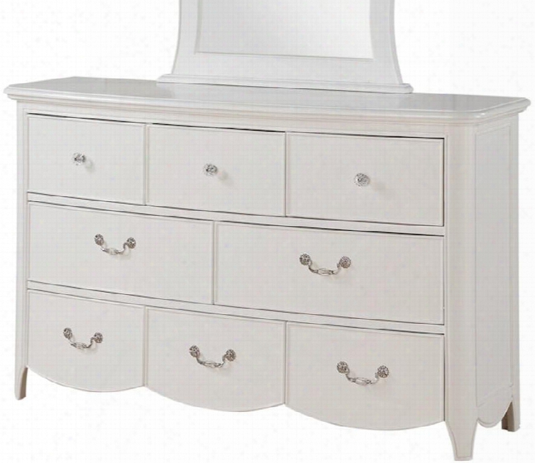 Cecilie Collection 30325 56" Dresser With 8 Drawers Silver Metal Hardware Kenlin Center Metal Drawer Glide Pine Wood Construction In White