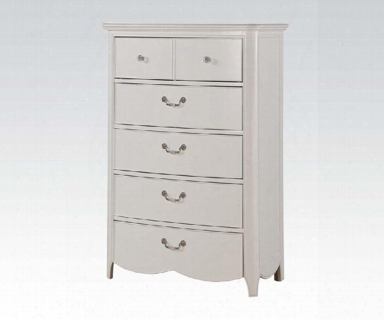 Cecilie Collection 30326 36" Chest With 6 Drawers Silver Metal Hardware Kenlin Center Metal Drawer Glide Pine Wood Construction In White