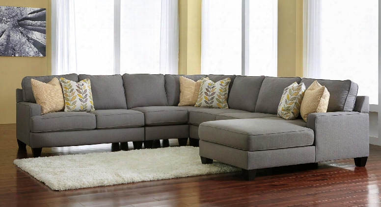 Chamberly 24302-17-34-77-46-55 5pc Sectional Sofa With Right Arm Corner Chaise + Armless Loveseat + Wedge + Armless Chair + Left Arm Loveseat And Pillows