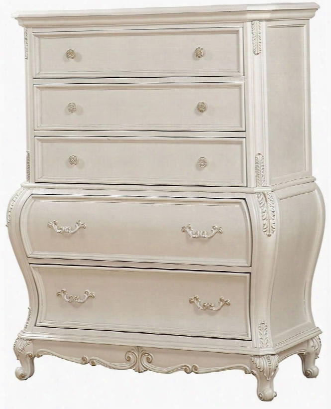 Chantelle Collection 23546 44" Chest With 5 Drawers Metal Hardware Poplar Wood And Birch Veneer Materials In Pearl White