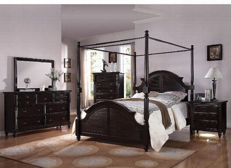 Charisma Collection 21580q Queen Size Poster Bed With Turned Feet Shuttered Design Hardwood And Selected Veneers Wood Construction In Dark Espresso