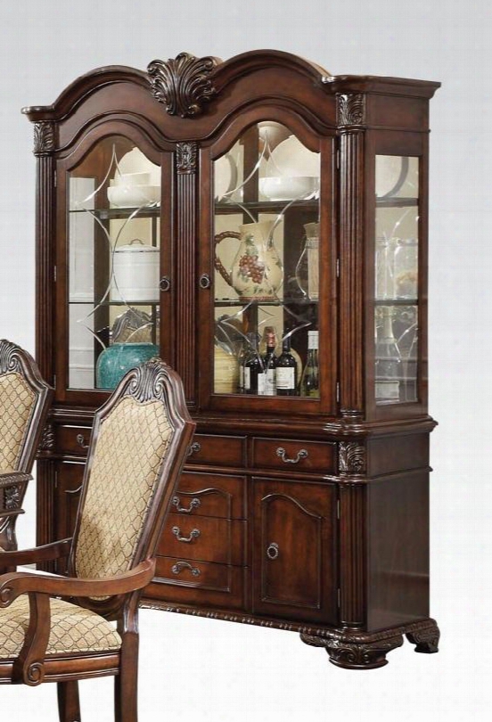 Chateau De Ville Collection 64079 62" China Cabinet With 6 Drawers Glass Doors Glass Shelves Metal Hardware Brentwood And Veneer Materials In Espresso