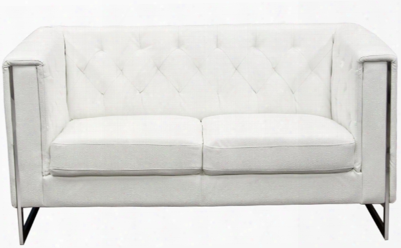 Chelsea Chelseasowh 60" Loveseat With Chrome Metal Accent Attached Cushions Track Arms And Leatherette Upholstery Inwhite