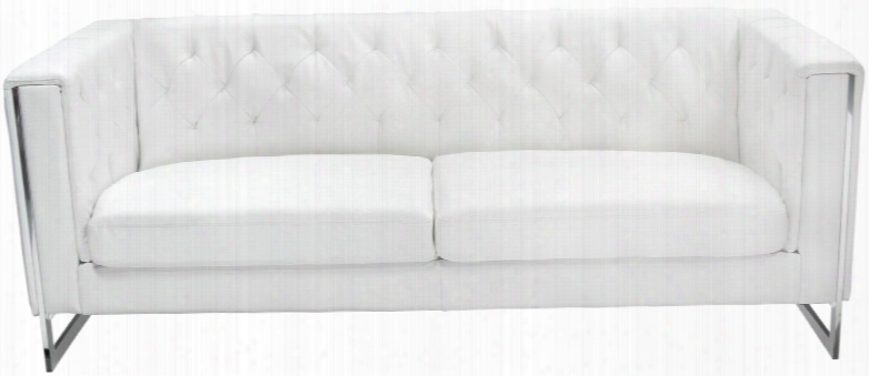Chelsea Chelseasowh 80" Sofa With Chrome Metal Accent Attached Cushions Track Arms And Leatherette Upholstery In White