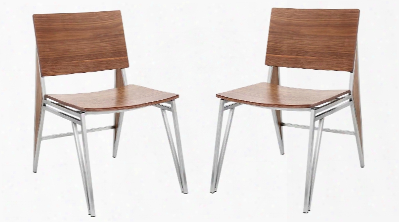 Chr-tetra-a2 Wl Tetra Contemporary Dining Chairs In Walnut Wood And Stainless Steel - Set Of