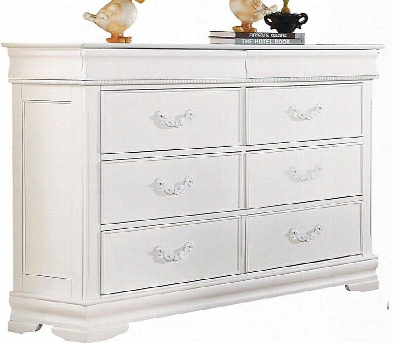 Classique Collection 30131 56" Dresser With 8 Drawers Raised Bead Details Metal Hardware And Pine Wood Construct Ion In White