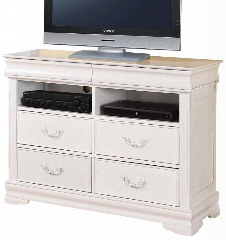 Classique Collection 30133 48" Tv Console With 6 Drawers Metal Hardware Bracket Feet And Pine Wood Structure In White