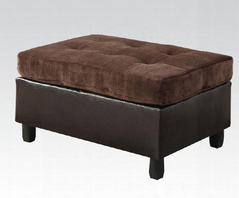 Cleavon Collection 51668 38" Ottoman With Tufted Seat Wood Frame Espresso Pu Leather Upholstered Base And Fabric Top In Chocolate Champion