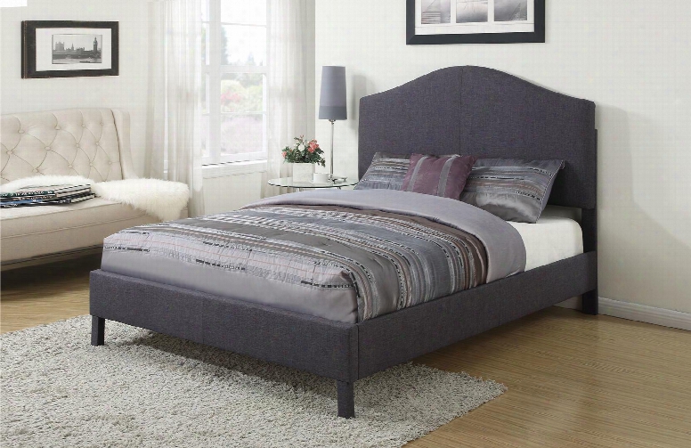Clyde Collection 25010q Queen Size Bed With Camelback Headboard Low Profile Footboard Solid Hemlock And Fir Wood And Linen Fabric Upholstery  In Grey Linen