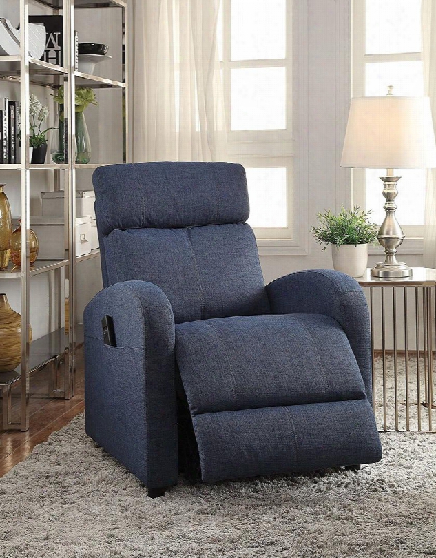 Concha Collection 59347 19" Recliner With Power Lift Functions Power Wired Controller Round Arms And Jute Fabric Upholstery In Blue