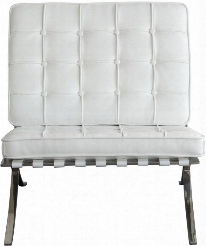 Cordoba Cordobadc 30" Tufted Chair With Stainless Steel Frame Grid Pattern Design And Bonded Leather Upholstery In White