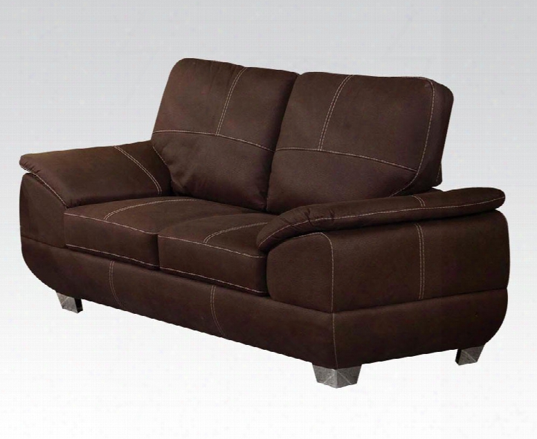 Corliss Collection 51676 70" Loveseat With Polished Metal Legs Padded Arms And Nubuck Fabric Upholstery In Dark Brown