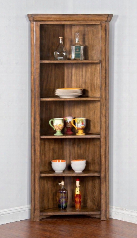 Cornerstone Collection 2288bm 31" Corner Curio With Distressed Detailing And 5 Adjustable Shelves In Burnish Mocha