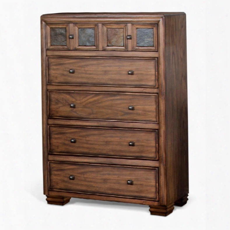 Coventry Collection 2378bm-c 57" Chest With 6d Rawers Full-extension Drawer Slides Square Decorative Knobs And Slate Accents In Burnished Mocha