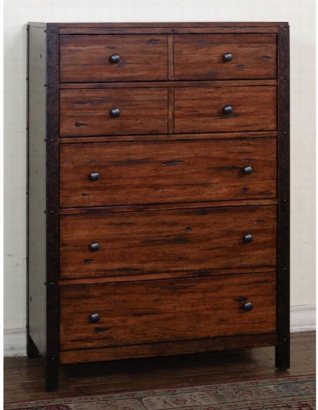 Crosswind Collection 2377wm-c 53" Chest With Metal Framing Distressed Detailing And 7 Drawers In Weathered Mocha