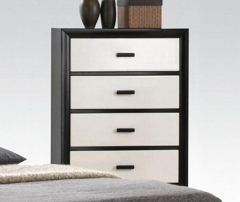 Debora Collection 20616 30" Chest With 5 Drawers Center Metal Drawer Glide European Design Black Handle Hardware And High Gloss Drawer In Black And White