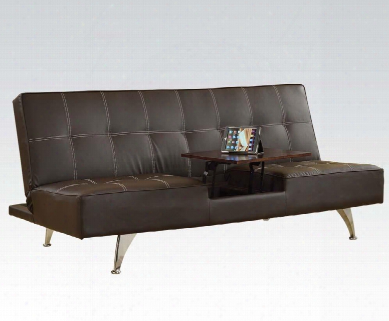 Derby Collection 57129 71" Adjustable Sofa With Hidden Table Chrome Legs Jumbo Stitching And Pu Leather Upholstery In Brown