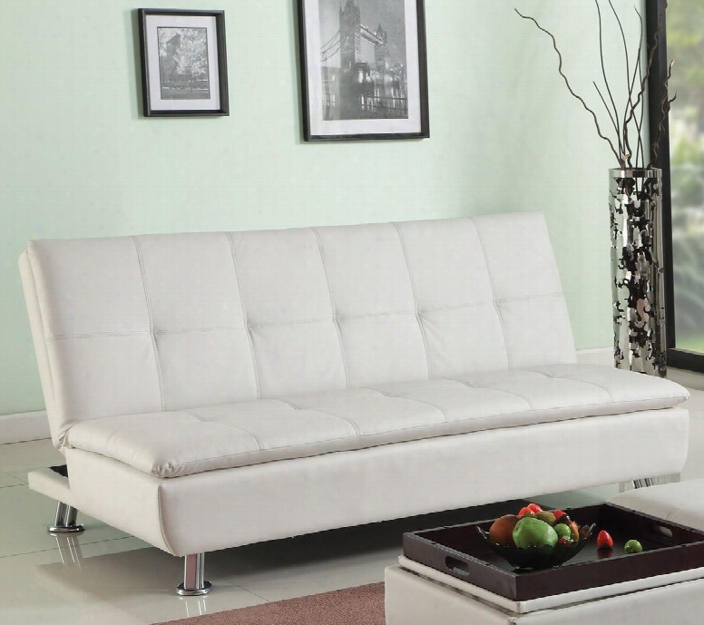 Derrick Collection 57143 67" Adjustable Sofa With Metal Legs Tufted Cushions And Bycast Pu Leather Upholstery In White