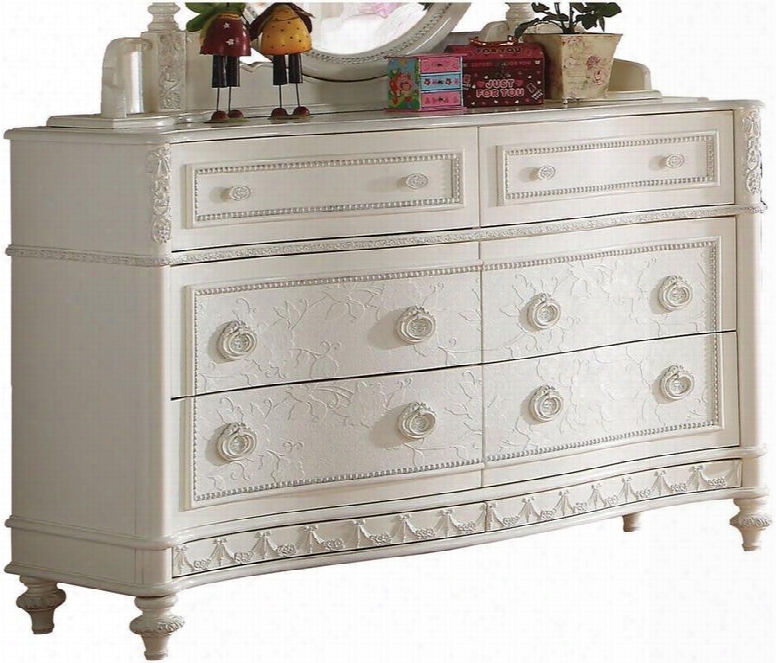 Dorothy 30367 54" Dresser With 6 Drawers Felt Lined Top Drawer French Dovetail Drawers And Pine Wood Construction In Ivory