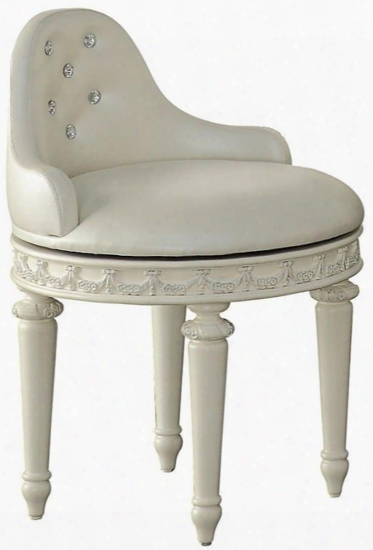 Dorothy Collection 30372 20" Chair With Swivel Mechanism Crystal Like Button Tufted Round Low Back Turned Legs And Pu Leather Upholstery In Pearl White