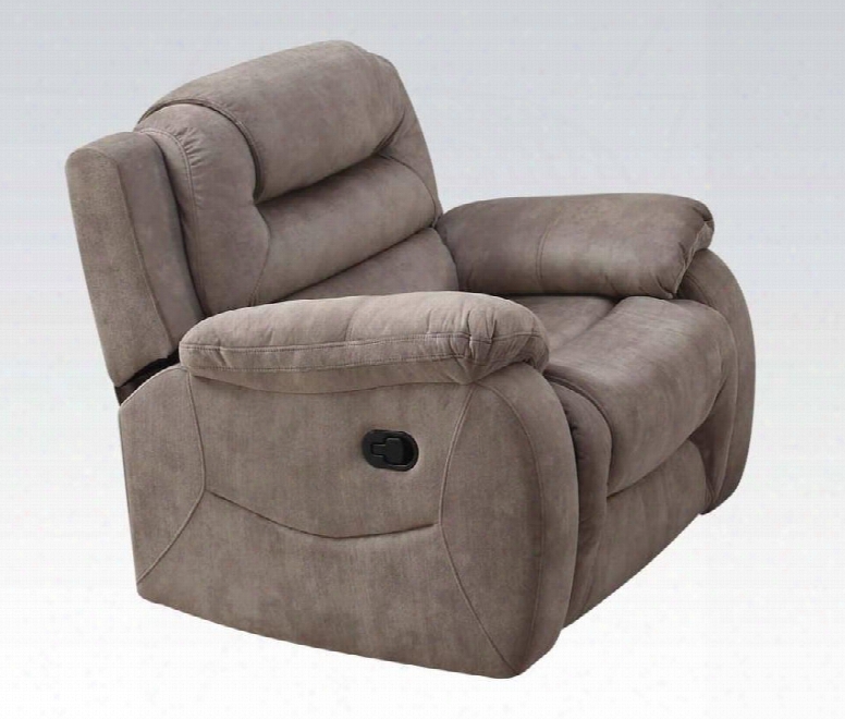 Dreka Collection 52182 41" Recliner With Pillow Top Arms Wood And Metal Frame Pocket Coil Seating Tight Cushions And Velvet Upholtsery In Stone Grain