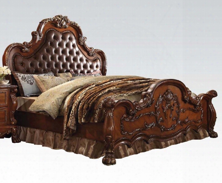 Dresden Collection 23137ek Eastern King Size Upholstered Bed With Decorative Headboard Crown Nail Head Accents Solid Chinese Wood Mdf Boards And Poly