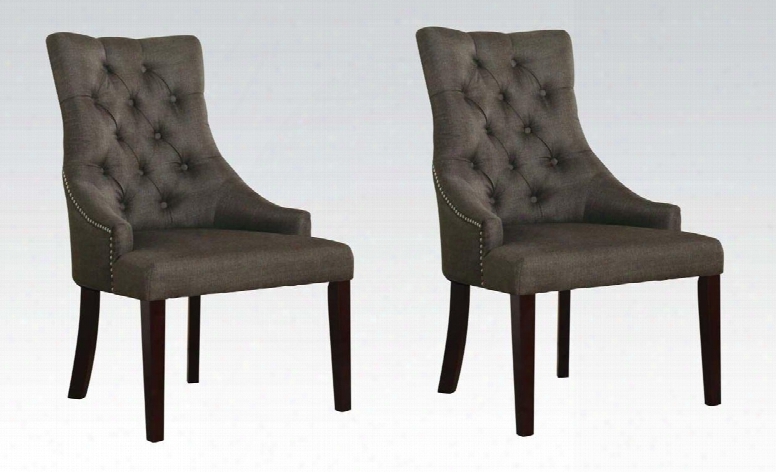 Drogo Collection 38" Set Of 2 Accent Chairs With Nailhead Trim Button Tufted Back Tapered Legs And Fabric Upholstery In Grey