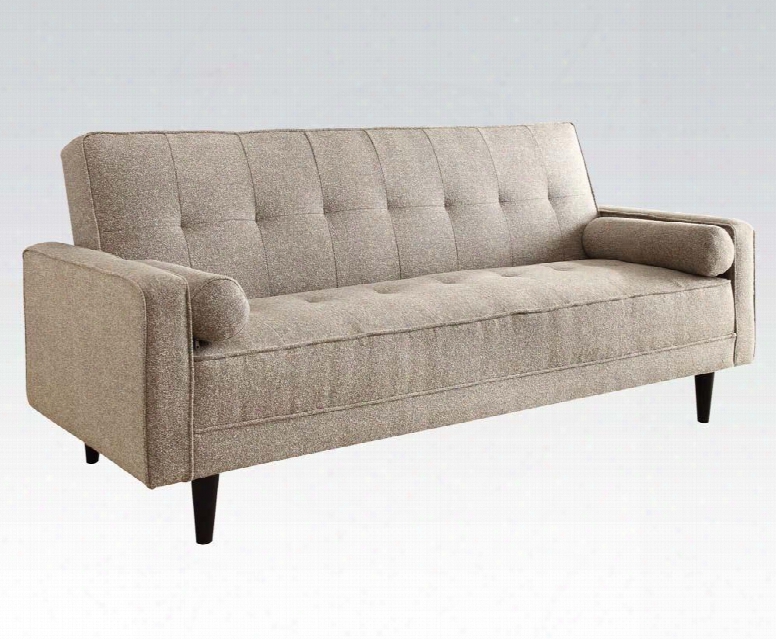 Edana Collection  57071 82" Adjustable Sofa With 2 Pillows Plastic Tapered Legs Track Arms Tufted Cushions And Linen Upholstery In Sand