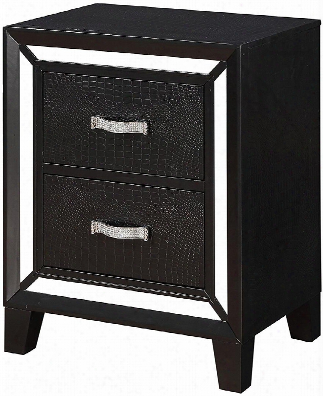 Elberte Collection 22793 24" Nightstand With 2 Drawers Mirror Trim Accent Crystal Like Handles Crocodile Pu Upholstery Solid Pine And Plywood Construction