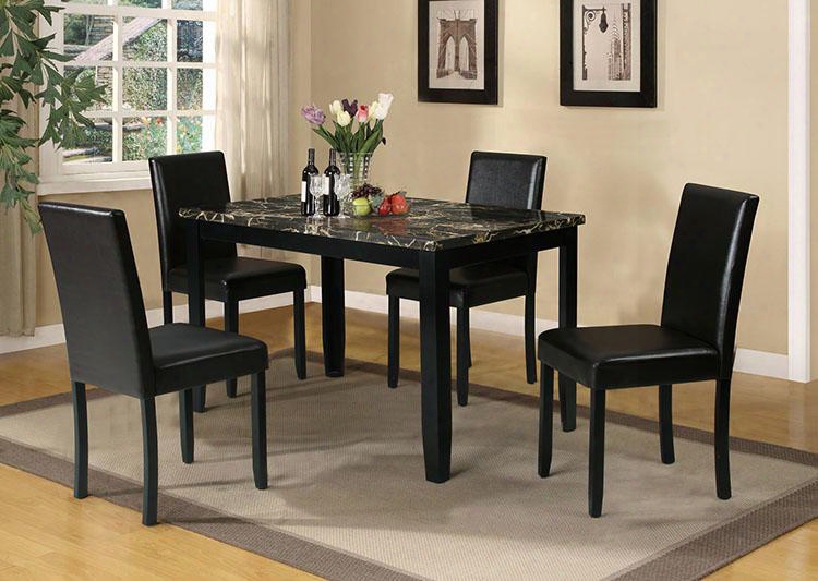 Elmira Collection 70126 5 Pc Dining Room Set With Faux Marble Top Pu Leather Upholstered Chairs And Wood Construction In Espresso