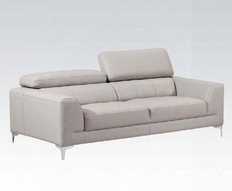 Embry Collection 51355 Sofa With Metal Legs Adjustable Headrests And Top Grain Leather Match Upholstery In Light Grey