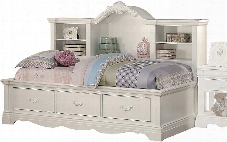 Es Trella 39150 Daybed With 3 Storage Drawers Bookcase Arched Crown White Metal Handles And Pine Wood Construction In White