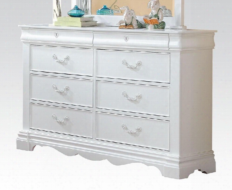 Estrella Collection 30245 56" Dresser With 8 Drawers Metal Hardware Faux Key Decor Kenlin Center Metal Drawer Glide Pine Wood Construction In White