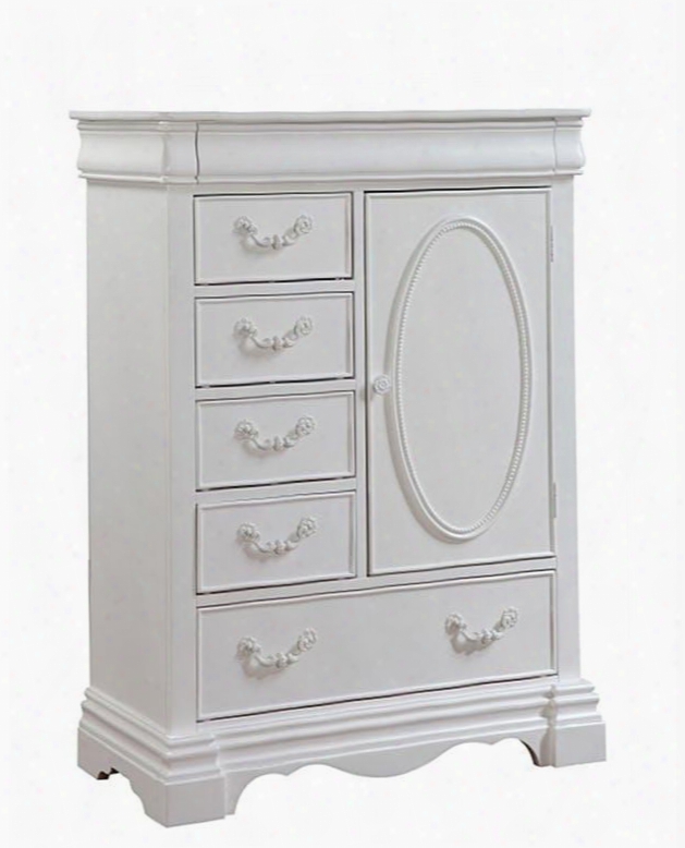 Estrella Collection 30246 36" Chest With 6 Drawers 1 Door Metal Hardware Faux Key Decor Kenlin Center Metal Drawer Glide Pine Wood Construction In White