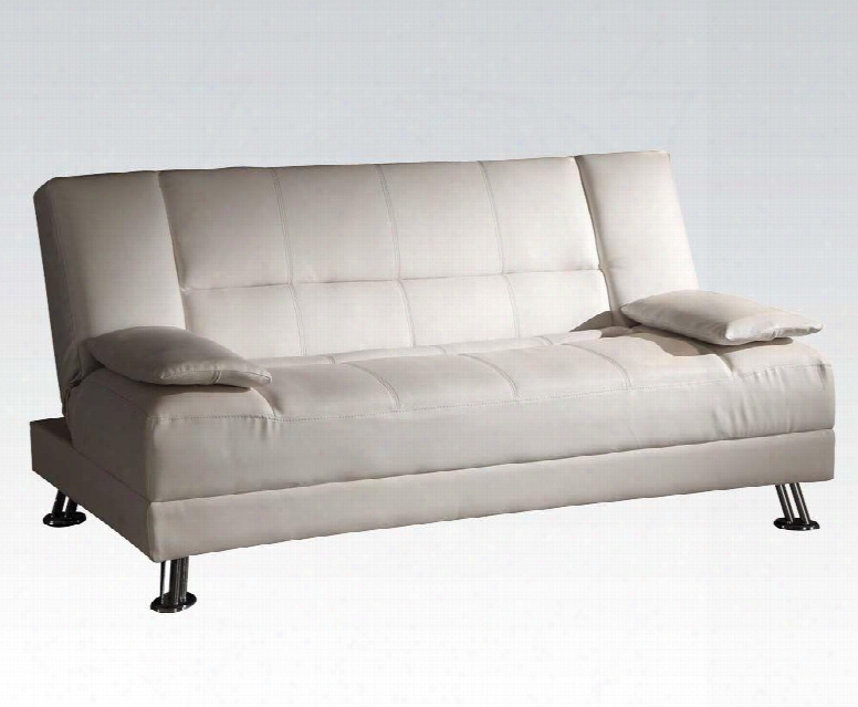 Fae Collection 57079 65" Adjustable Sofa With Metal Legss Pillows Included Tufted Cushions And Bycast Pu Leather Upholstery In White