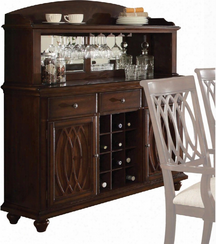 Farrel Collection 60749 56" Server With 3 Drawers 2 Doors 3 Shelves Wine Rck Stemware Rack Back Mirror  Solid Wood And Birch Wood Veneer Materials In