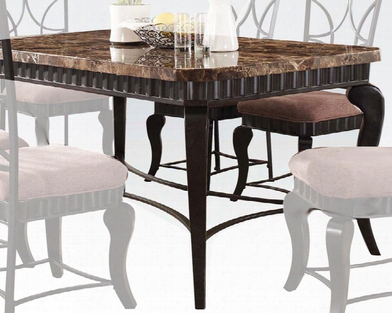 Galiana Collection 18289 64" Dining Table With Brown Marble Top Cabriole Legs And Brushed Metal Construction In Black With Gold