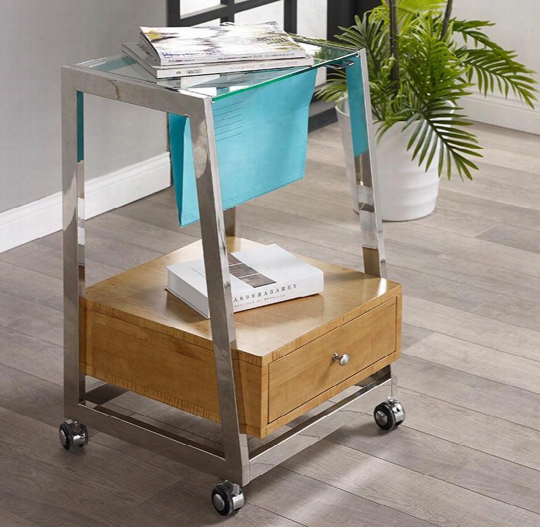 Geo Lb-geo-fc19 19" File Cart With Sliding Tempered Glass Top Bottom Drawer Casters And Polished Metal Frame In Chrome