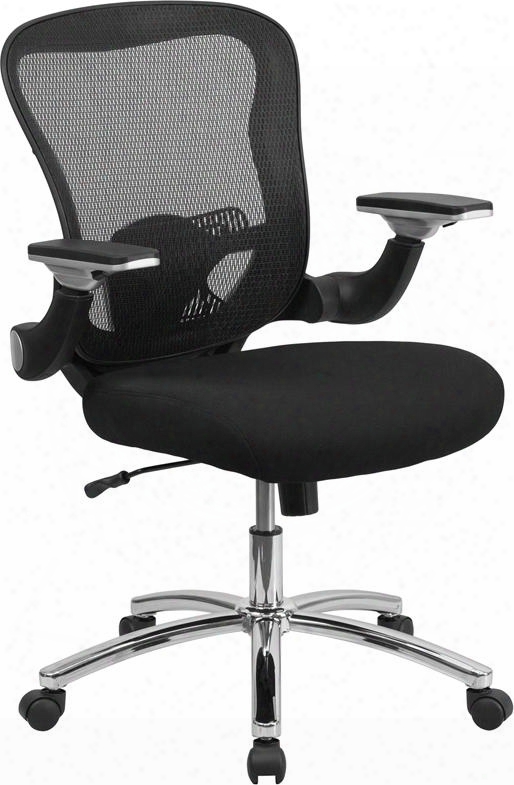 Go-wy-87-2-gg 37"-41" Executive Chair With Pneumatic Seat Height Adjustment Swivel Seat Chrome Base Adjustable Flip-up Arms Mesh Back And Fabric Seat In