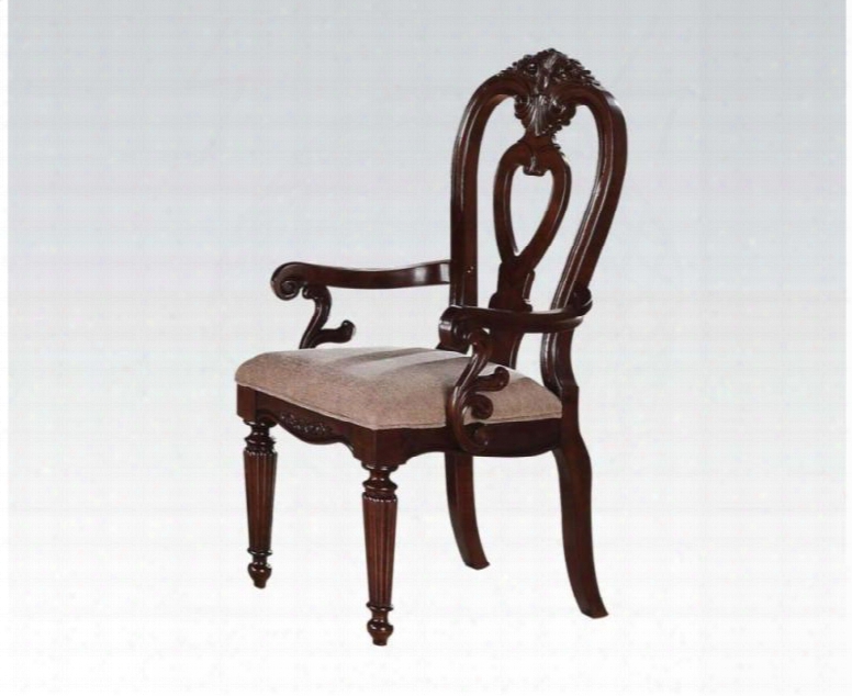 Gwynet H Ii Collection 62864 19" Fabric Upholstered Arm Chair With Turned Legs Carved Detailing And Piped Stitching In Cherry