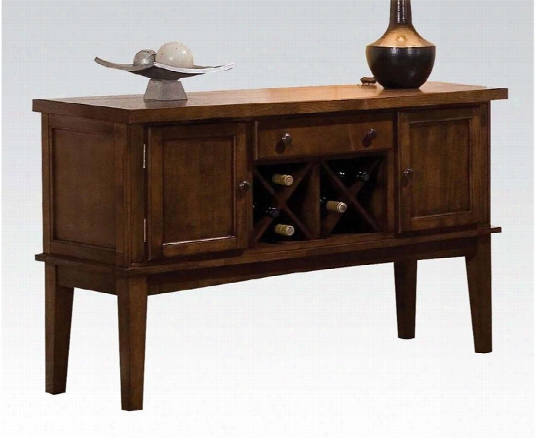 Hadwin Collection 60119 52" Server Wit H 1 Drawer 2 Doors Wine Bottle Storage Round Metal Knobs And Tapered Legs In Oak