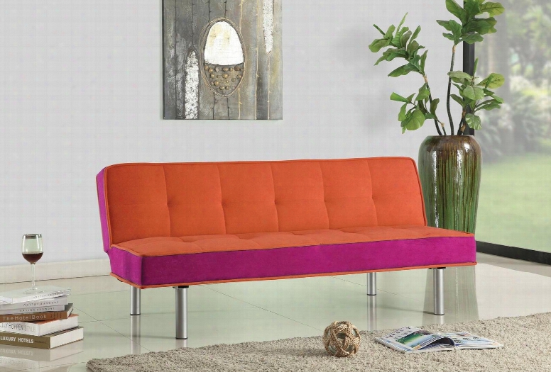 Hailey Coloection 57138 66 " Adjustable Sofa With Chrome Metal Legs Converts To Bed Wooden Frame Construction And Flannel Fabric Upholstery In Orange And