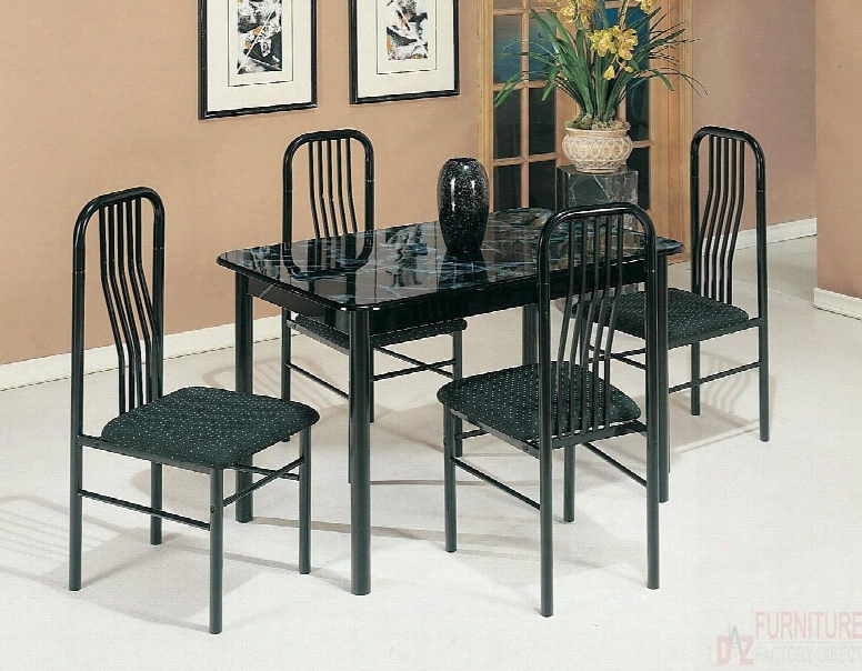 Hudson Collection 02406/7-bk 5 Pc Dining Put With 4 Armless Chairs Rectangular Table Faux Marble Top Fabric Cushion Seat And Metal Slatted Back In Black