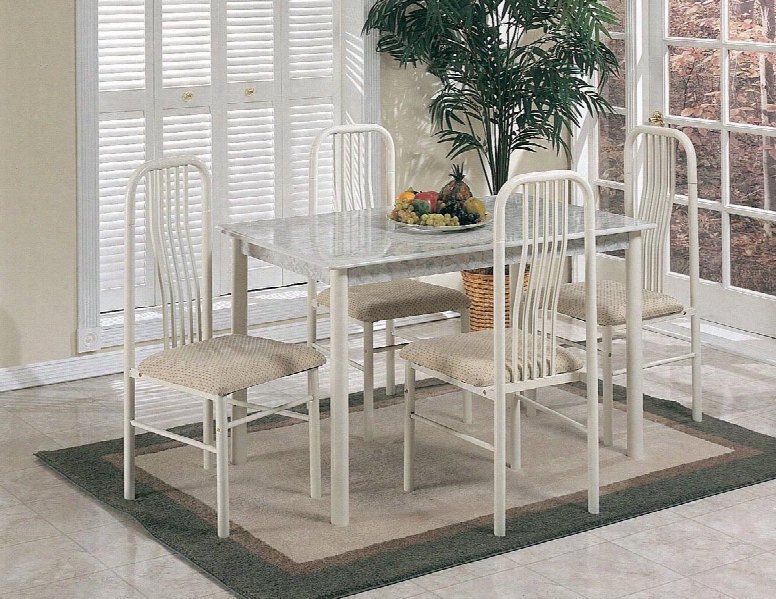 Hudson Collection 02406/7-iv 5 Pc Dining Set With 4 Armless Chairs Rectangular Table Faux Marble Top Fabric Cushion Seat And Metal Slatted Back In Ivory