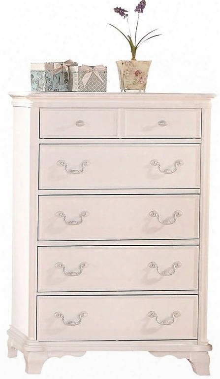 Ira Collection 30151 34" Chest With 5 Drawers Metal Hardware Center  Metal Drawer Glide Poplar Wood And Cherr Veneer Construction In White