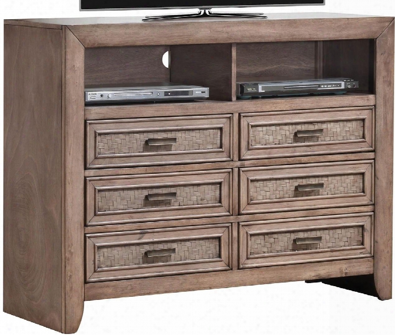 Ireton Collection 26037 47" Tv Console With 6 Dtawers 2 Open Compartments Matte Dark Brown Metal Hardware And Lined Drawers In Caramel