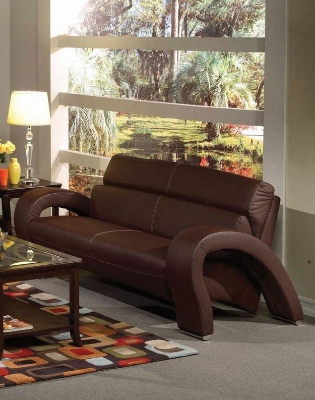 Irisa Collection 51735 87" Sofa With Chrome Legs Baseball Stitching Tiht Cushions And Bycast Pu Leather Upholstery In Chocolate